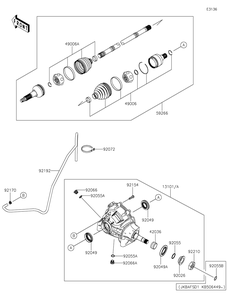Drive Shaft-Front Diagram and Parts List for KAF820DJF 2018 Kawasaki Lawn Tractor Accessories