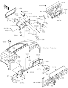 Front Box Diagram and Parts List for KAF1000FGF 2016 Kawasaki Lawn Tractor Accessories