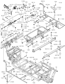 Frame Diagram and Parts List for KDF1000ANFNN 2022 Kawasaki Lawn Tractor Accessories