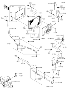 Radiator Diagram and Parts List for KAF620SGF 2016 Kawasaki Lawn Tractor Accessories