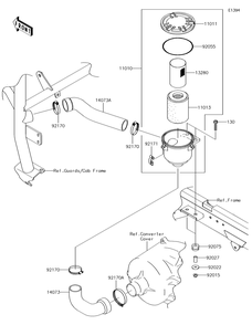 Air Cleaner-Belt Converter Diagram and Parts List for KAF620TJF 2018 Kawasaki Lawn Tractor Accessories