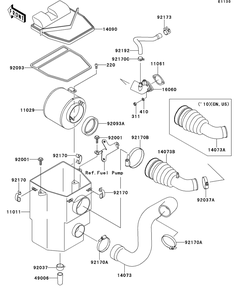 Air Cleaner Diagram and Parts List for KAF400DEF 2014 Kawasaki Lawn Tractor Accessories