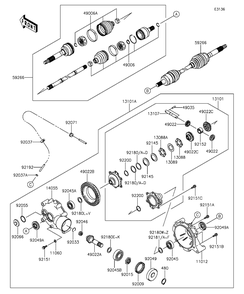 Drive Shaft-Front Diagram and Parts List for KAF400DFF 2015 Kawasaki Lawn Tractor Accessories