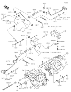 Front Brake Piping Diagram and Parts List for KAF400HHF 2017 Kawasaki Lawn Tractor Accessories