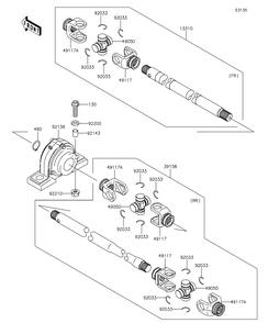Drive Shaft-Propeller Diagram and Parts List for KAF620RFF 2015 Kawasaki Lawn Tractor Accessories