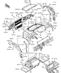 Front Fender Diagram and Parts List for KAF1000BGF 2016 Kawasaki Lawn Tractor Accessories