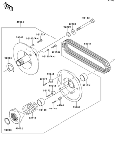 Driven Converter/Drive Belt Diagram and Parts List for KAF400DEF 2014 Kawasaki Lawn Tractor Accessories