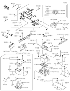 Chassis Electrical Equipment Diagram and Parts List for KRF800HMFNN 2021 Kawasaki Lawn Tractor Accessories