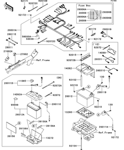 Chassis Electrical Equipment Diagram and Parts List for KRT750ACF 2012 Kawasaki Lawn Tractor Accessories