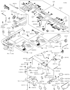 Chassis Electrical Equipment Diagram and Parts List for KAF620ZMFNN 2021 Kawasaki Lawn Tractor Accessories