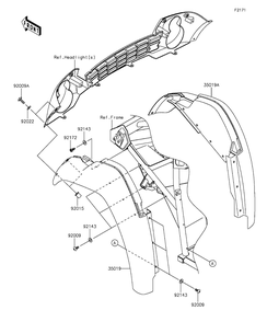 Front Fender Diagram and Parts List for KAF400AGF 2016 Kawasaki Lawn Tractor Accessories