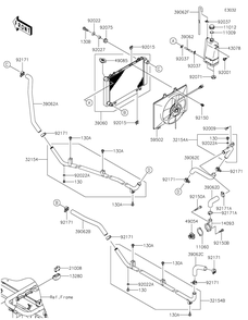 Radiator 1 Diagram and Parts List for KAF620SMFNN 2021 Kawasaki Lawn Tractor Accessories