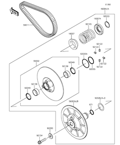 Driven Converter/Drive Belt Diagram and Parts List for KAF820BGF 2016 Kawasaki Lawn Tractor Accessories