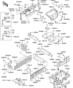 Frame Fittings Diagram and Parts List for KAF620RDFA 2013 Kawasaki Lawn Tractor Accessories