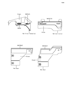 Decals(Green) Diagram and Parts List for KAF820BHF 2017 Kawasaki Lawn Tractor Accessories