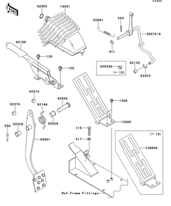 Brake Pedal/Throttle Lever Diagram and Parts List for KAF620SDF 2013 Kawasaki Lawn Tractor Accessories