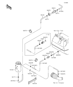 Fuel Evaporative System Diagram and Parts List for KAF400EDF 2013 Kawasaki Lawn Tractor Accessories