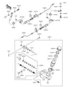 Master Cylinder Diagram and Parts List for KAF620RFF 2015 Kawasaki Lawn Tractor Accessories