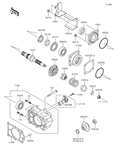 Bevel Gear Case Diagram and Parts List for KAF620RFF 2015 Kawasaki Lawn Tractor Accessories