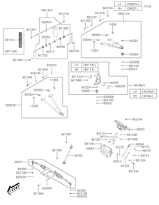 Front Suspension Diagram and Parts List for KAF700AMFNN 2021 Kawasaki Lawn Tractor Accessories
