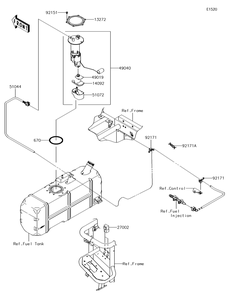Fuel Pump Diagram and Parts List for KAF620VGF 2016 Kawasaki Lawn Tractor Accessories