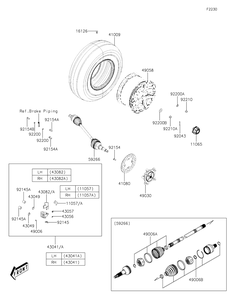 Front Hubs/Brakes Diagram and Parts List for KAF700CKF 2019 Kawasaki Lawn Tractor Accessories