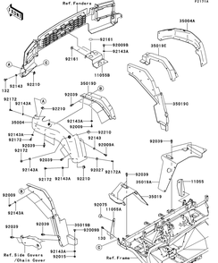 Front Fender Diagram and Parts List for KAF620SDF 2013 Kawasaki Lawn Tractor Accessories