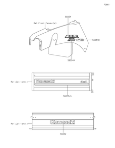 Decals Diagram and Parts List for KAF400YPFNN 2023 Kawasaki Lawn Tractor Accessories