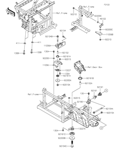 Engine Mount Diagram and Parts List for KAF820BJF 2018 Kawasaki Lawn Tractor Accessories