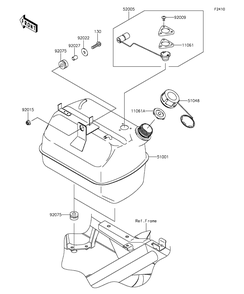 Fuel Tank Diagram and Parts List for KAF400DFF 2015 Kawasaki Lawn Tractor Accessories