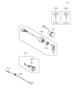 Ignition Switch Diagram and Parts List for KAF400AGF 2016 Kawasaki Lawn Tractor Accessories