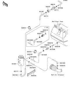 Fuel Evaporative System Diagram and Parts List for KAF400DEF 2014 Kawasaki Lawn Tractor Accessories