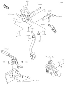 Brake Pedal/Throttle Lever Diagram and Parts List for KAF400TNFNN 2022 Kawasaki Lawn Tractor Accessories