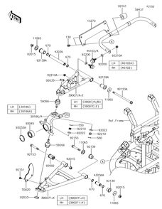 Front Suspension Diagram and Parts List for KRF800GJF 2018 Kawasaki Lawn Tractor Accessories