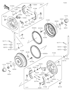 Front Hubs/Brakes Diagram and Parts List for KAF620MLF 2020 Kawasaki Lawn Tractor Accessories