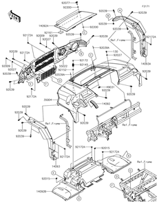 Front Fender Diagram and Parts List for KAF1000HJF 2018 Kawasaki Lawn Tractor Accessories