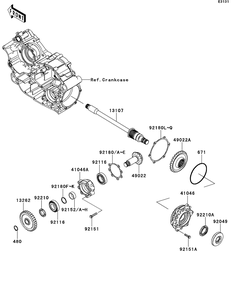 Front Bevel Gear Diagram and Parts List for KRT750DCF 2012 Kawasaki Lawn Tractor Accessories