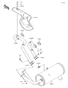 Muffler Diagram and Parts List for KAF620PGF 2016 Kawasaki Lawn Tractor Accessories