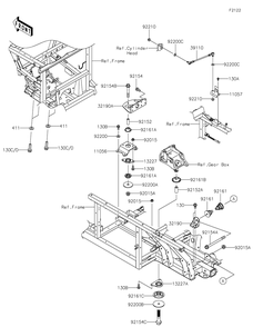 Engine Mount Diagram and Parts List for KDF1000ANFNN 2022 Kawasaki Lawn Tractor Accessories