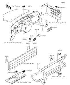 Labels Diagram and Parts List for KAF400BGF 2016 Kawasaki Lawn Tractor Accessories