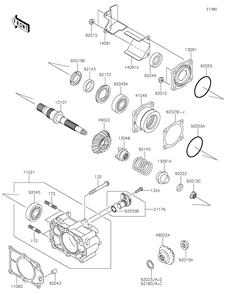 Bevel Gear Case Diagram and Parts List for KAF620SMFNN 2021 Kawasaki Lawn Tractor Accessories