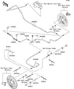 Rear Brake Piping Diagram and Parts List for KAF400AFF 2015 Kawasaki Lawn Tractor Accessories