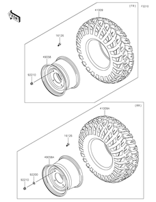Wheels/Tires Diagram and Parts List for KAF820BMFNL 2021 Kawasaki Lawn Tractor Accessories