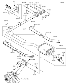 Muffler Diagram and Parts List for KAF1000EGF 2016 Kawasaki Lawn Tractor Accessories