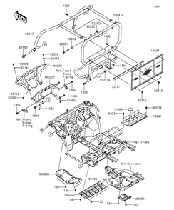 Guards/Cab Frame Diagram and Parts List for KAF400DFF 2015 Kawasaki Lawn Tractor Accessories