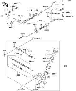 Master Cylinder Diagram and Parts List for KAF620SDF 2013 Kawasaki Lawn Tractor Accessories
