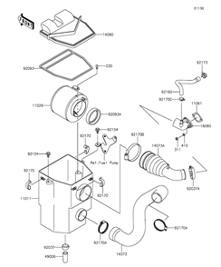 Air Cleaner Diagram and Parts List for KAF400BGF 2016 Kawasaki Lawn Tractor Accessories