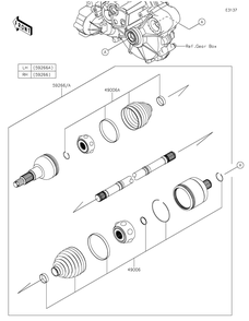 Drive Shaft-Rear Diagram and Parts List for KRF1000ALF 2020 Kawasaki Lawn Tractor Accessories