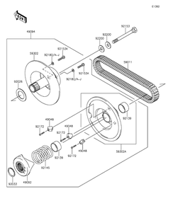 Driven Converter/Drive Belt Diagram and Parts List for KAF400DFF 2015 Kawasaki Lawn Tractor Accessories