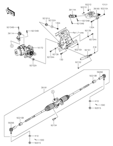 Steering Shaft Diagram and Parts List for KRF1000ALF 2020 Kawasaki Lawn Tractor Accessories